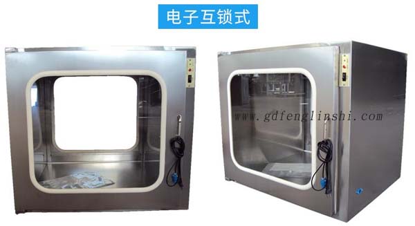 電子互鎖傳遞窗內(nèi)部采用集成電路，電磁鎖， 控制面板，指示燈等實(shí)現(xiàn)連鎖
